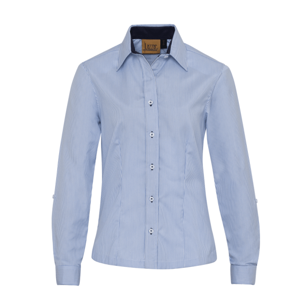Light Blue Double Function Long Sleeve Blouse With thick Stripes For Women